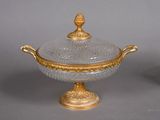 pair of gold and crystal covered dishes on pedestals