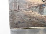 a painting on the wall of a building with people standing on it