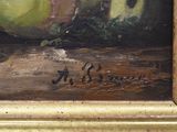 a picture of a painting of apples in a gold frame