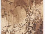 an image of a drawing of a group of people sitting around a table
