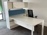 a white desk with a computer on it in a room