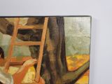 a painting of a woman leaning against a ladder
