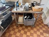 many pots and pans sitting on a kitchen table
