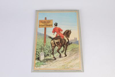 un tableau représentant un homme à cheval au bord d'une route