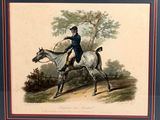 painting of a man riding a horse in a wooded area