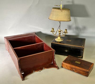a lamp, a box, and a lamp on a table