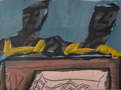 une image d'un tableau représentant un homme assis sur une table