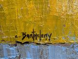 painting of a yellow wall with the word bathery written on it