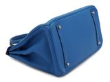 a blue purse with a zipper on the front