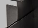 a close up of a black table with a drawer underneath it
