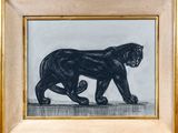 an image of a drawing of a black cat walking on a ledge