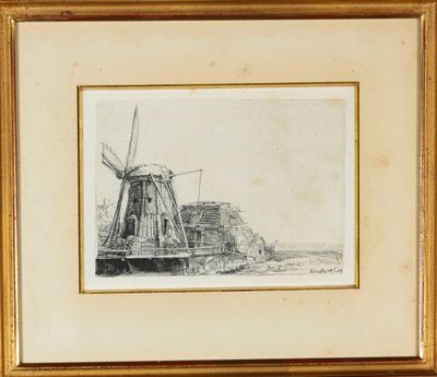 un dessin en noir et blanc représentant un moulin à vent dans un champ