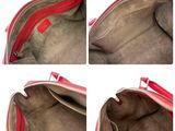 three pictures of a purse with a red zipper on the inside of it