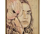 tableau représentant une femme tenant une fleur devant son visage
