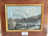 une image représentant un tableau de chevaux et de cavaliers au bord d'une rivière