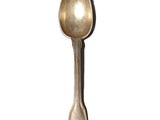 a silver spoon with a spoon handle on a white background