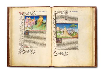 un livre ouvert sur lequel figure l'image d'un château