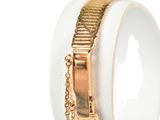 a close up of a gold bracelet with a chain around it