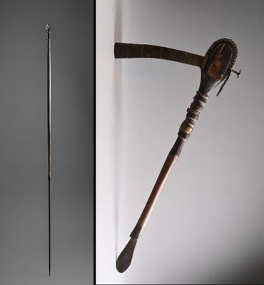 deux photos d'un bâton en bois muni d'un manche en métal et d'un bâton en bois muni d'un manche en métal