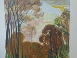 an image of a picture of a painting of trees in a field