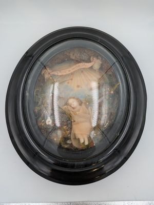 la photo d'une photo représentant un bébé sous une cloche en verre