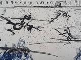 drawing of a group of people riding skis on top of a snow covered slope