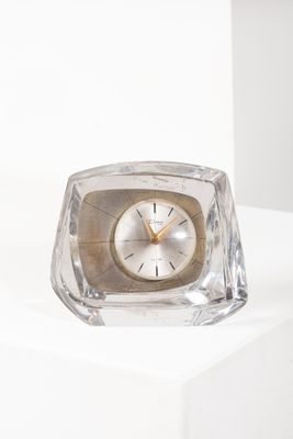 DAUM France Pendule en verre moulé Cadran en métal émaillé S…