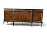 the sideboard is made of wood and has a marble top