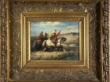 un tableau représentant un homme à cheval aux côtés d'un autre homme à cheval