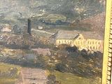 painting of a view of a town with a church in the distance