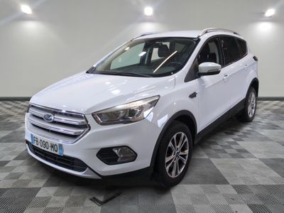 a white ford escape is parked on a checkered floor