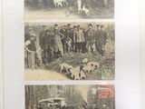plusieurs vieilles photos représentant des personnes et des chiens dans un environnement boisé