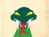 l'image d'un serpent vert aux yeux jaunes et à la langue rouge