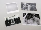 plusieurs photos en noir et blanc d'un couple s'embrassant sur un réfrigérateur