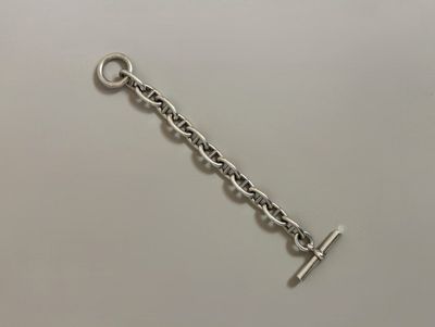 a close up of a silver chain with a hook on it