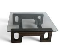 Table basse à piétement de forme libre en bois exotique, pla…