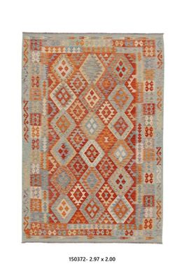 Kilim Afghan en laine couleur couleur rouge orange et gris 2…