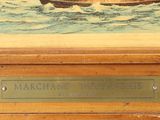 a wooden box with a picture of a boat on it