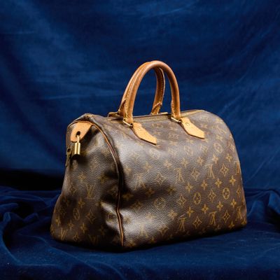 Sac Louis Vuitton sur fond bleu
