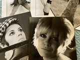 several black and white photos of a woman with a hat on