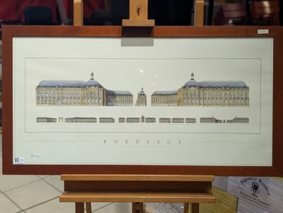 Lithographie Bordeaux les quais de la garonne la place de la…