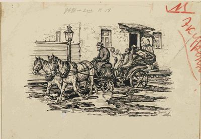 K. SPASSKY (19-20eme siècle) Horse-Drawn Cart with Children