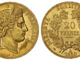 une pièce d'or « sovereign » représentant la tête d'une femme coiffée d'une couronne de fleurs