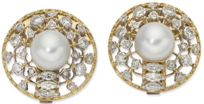 an image of a pair of pearl and diamond earrings