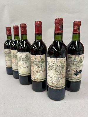 six bouteilles de vin sont alignées sur une surface blanche