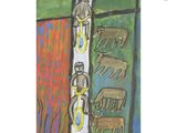 a painting of a man riding a bike on the street