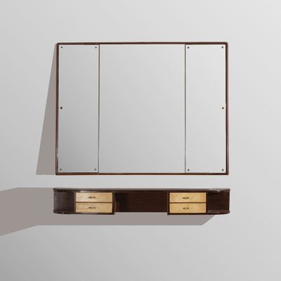 une image représentant un miroir et deux tiroirs fixés au mur