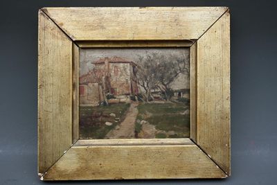 BOMPARD - Le grand mas. Peinture sur panneau.
