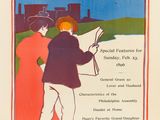 poster for the philadelphia sunday press, featuring a couple reading a newspaper