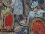 a painting of people sitting at a table in a restaurant
